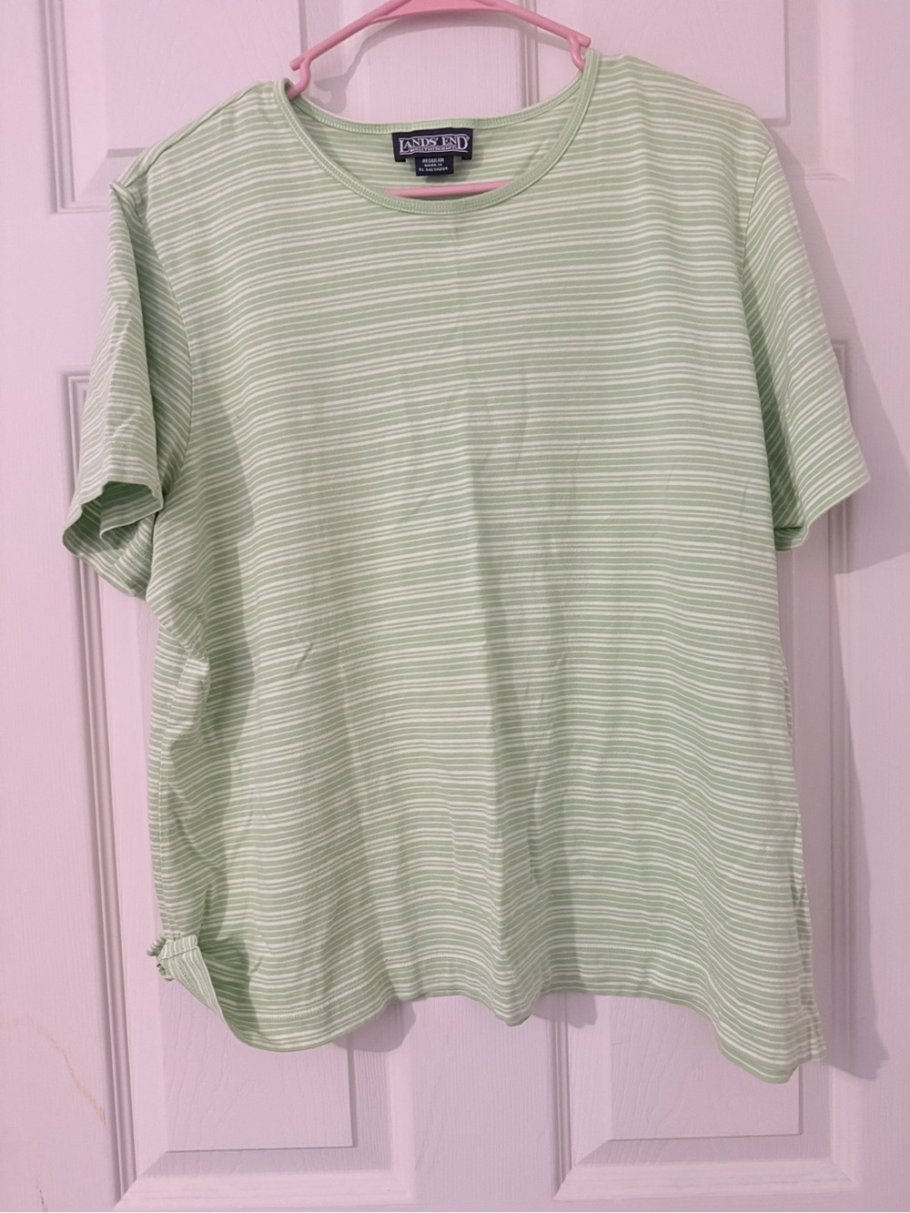 Lands' End Men's Pale Green & White Striped Short-Sleeve Tee